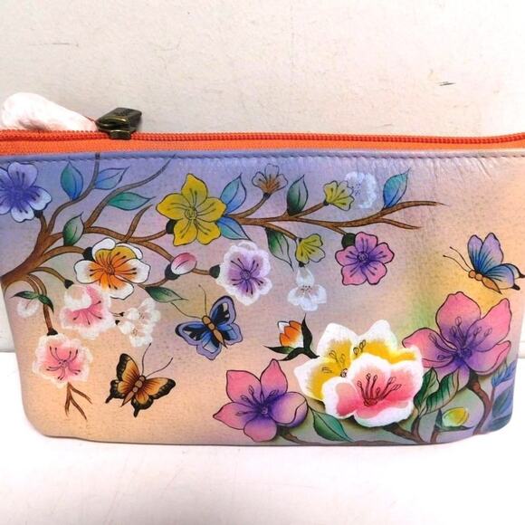 Anuschka Hand Painted Leather Japanese Garden RFID Organizer Crossbody Bag - Picture 10 of 10